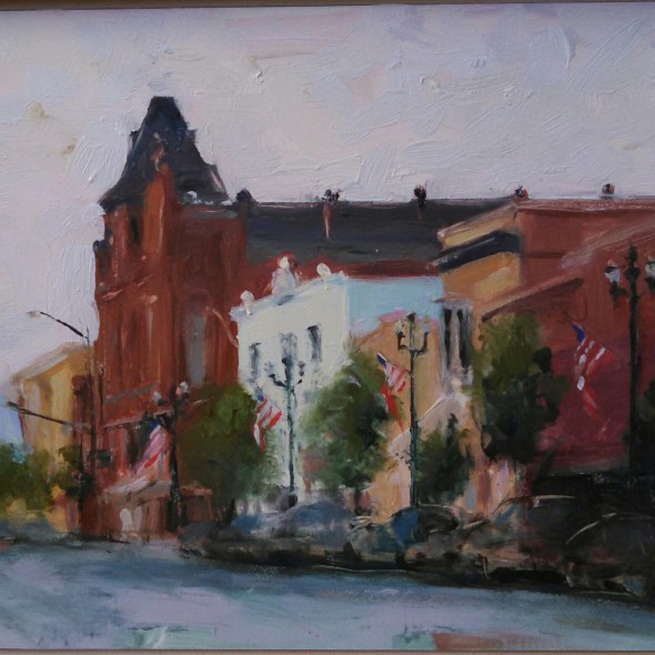 Park Street with flags, unframed painting